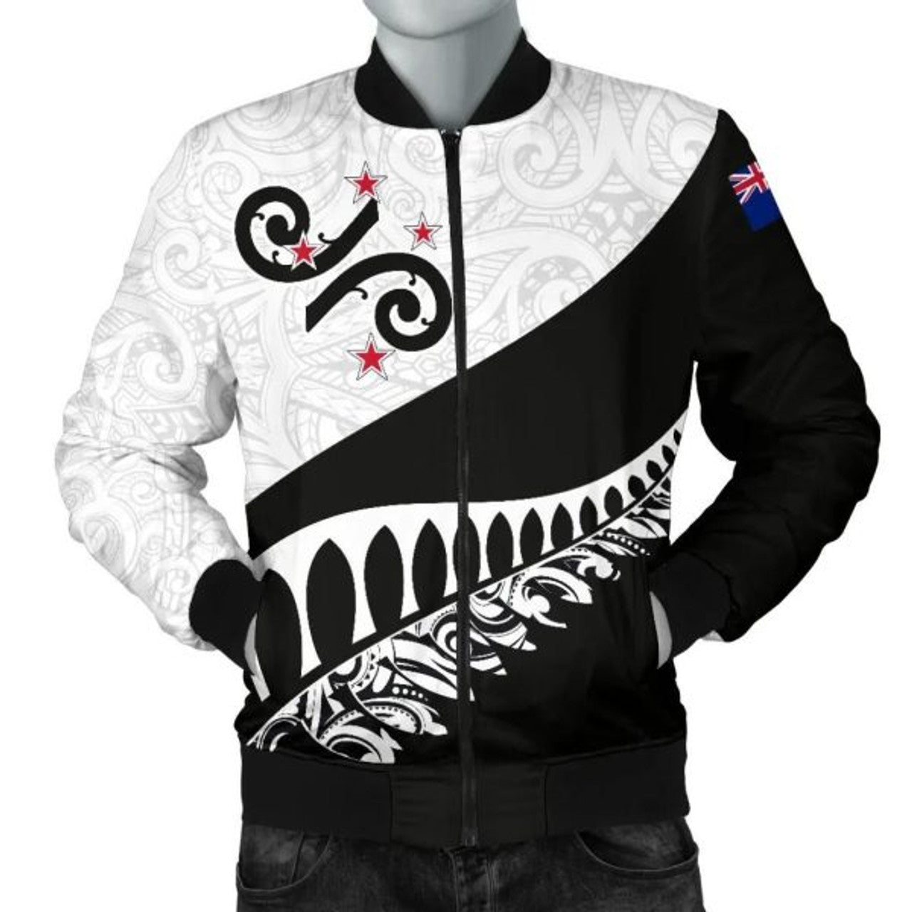 FUNSTUFFPRINTI New Zealand Men's Bomber Jacket - Silver Fern Koru Bomber Jacket