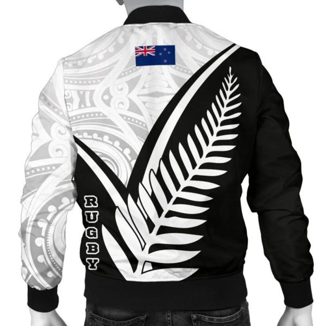 FUNSTUFFPRINTI New Zealand Rugby Men's Bomber Jacket - New Zealand Fern & Maori Patterns - Bomber Jacket