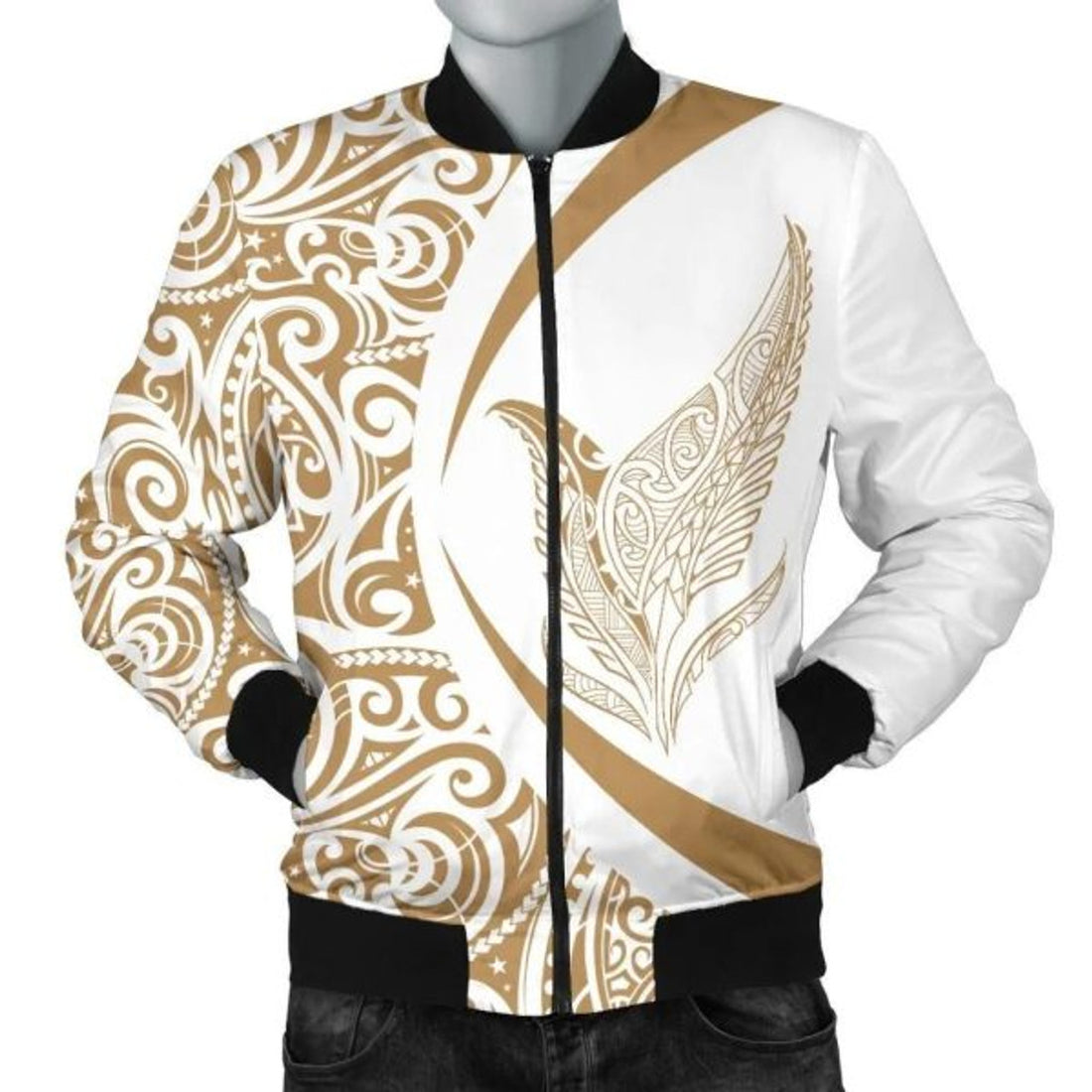 FUNSTUFFPRINTI New Zealand Silver Fern Maori Men's Bomber Jacket - Circle Style Bomber Jacket