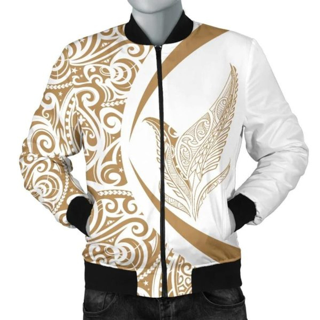 FUNSTUFFPRINTI New Zealand Silver Fern Maori Men's Bomber Jacket - Circle Style Bomber Jacket