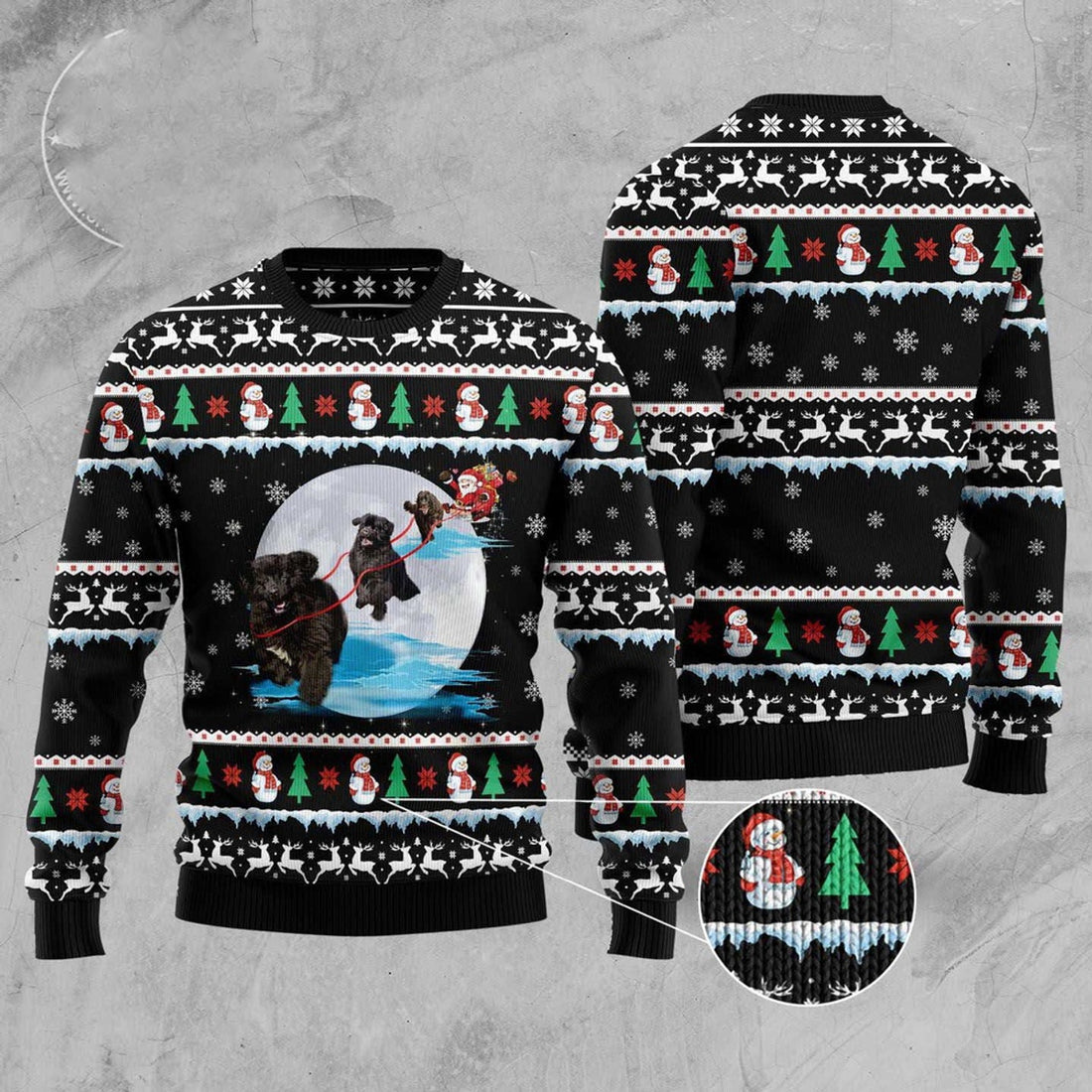 FUNSTUFFPRINT Newfoundland Santa On Highway Ugly Christmas Sweater, Christmas Sweater, Ugly Sweater, Funny Xmas Sweaters Ugly Sweater