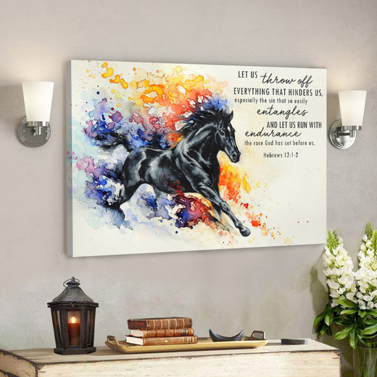 Horse - Let Us Throur Off Everything That Hinders Us - Bible Verse Canvas - Christian Canvas Prints - Faith Canvas 
