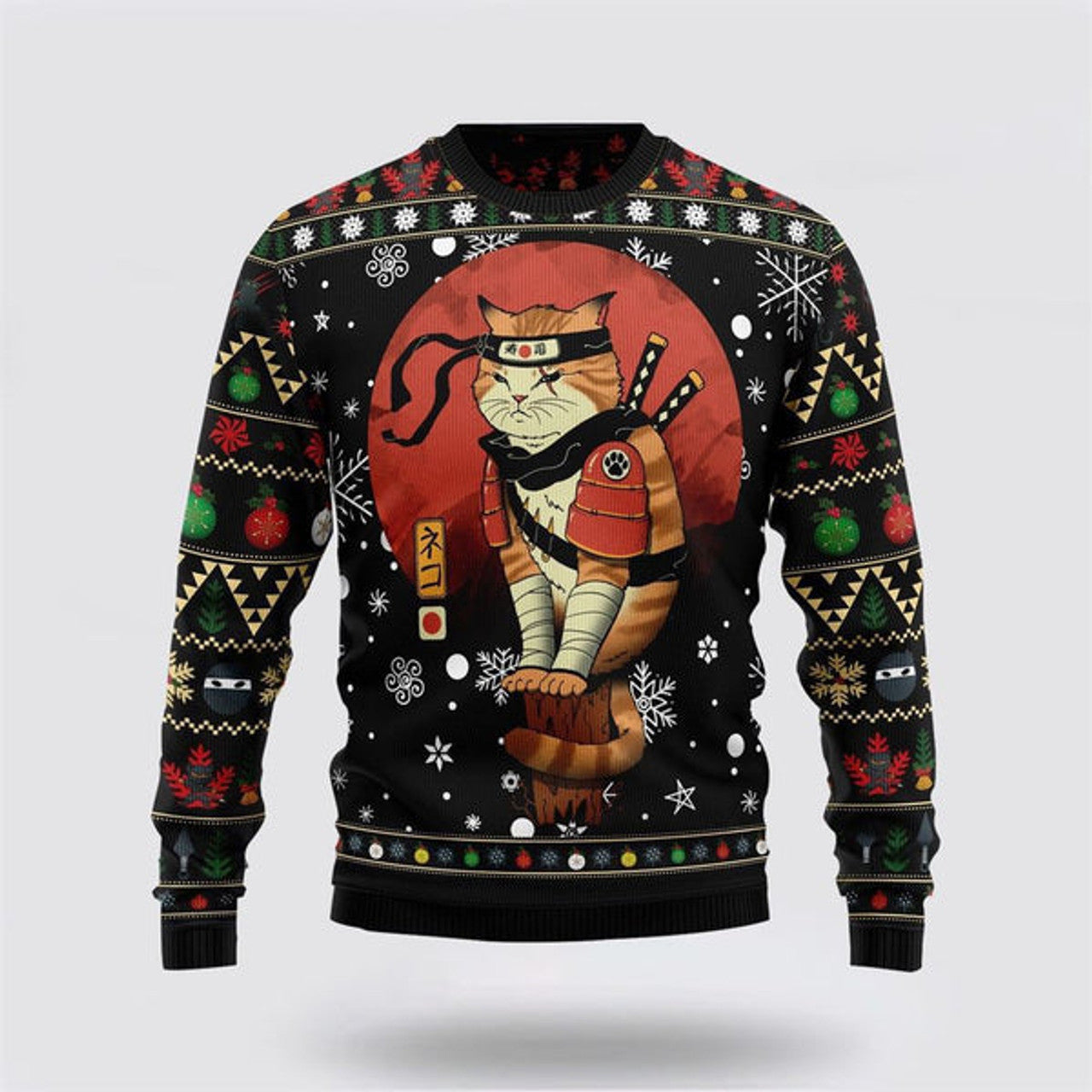 FUNSTUFFPRINT Ninja Cat, Funny Christmas Pattern Ugly Christmas Sweater For Men And Women, Best Gift For Christmas, Christmas Fashion Winter  Ugly  Sweater