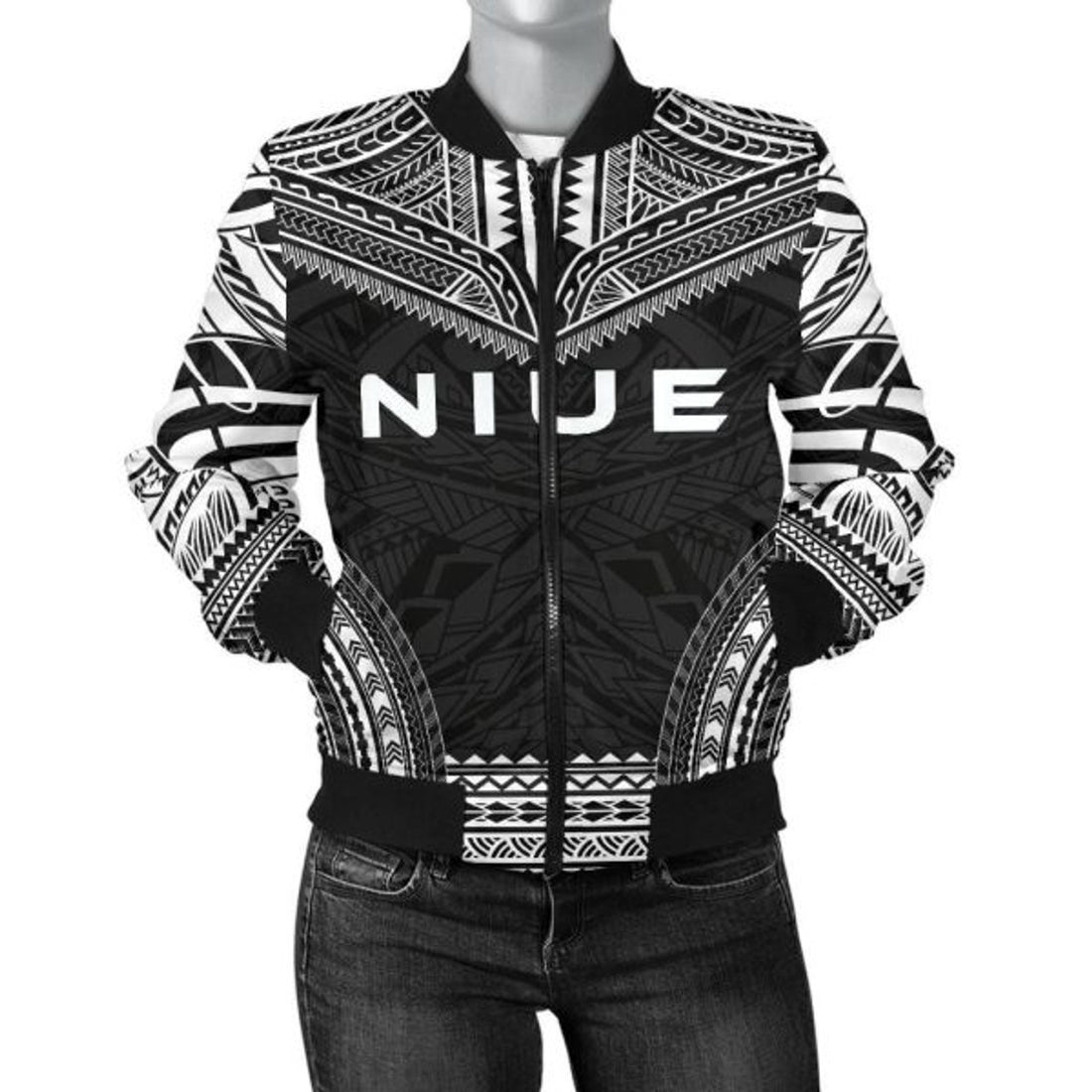 FUNSTUFFPRINTI Niue Polynesian Chief Women'S Bomber Jacket - Black Version - Bomber Jacket