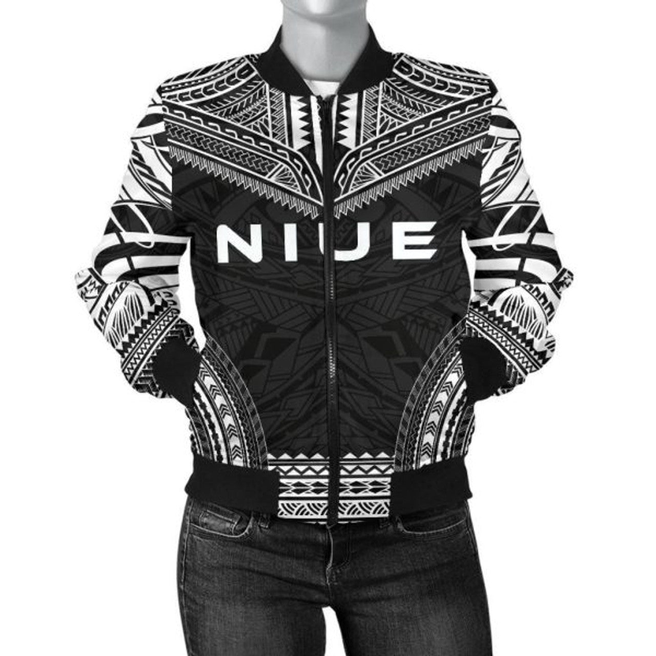 FUNSTUFFPRINTI Niue Polynesian Chief Women'S Bomber Jacket - Black Version - Bomber Jacket