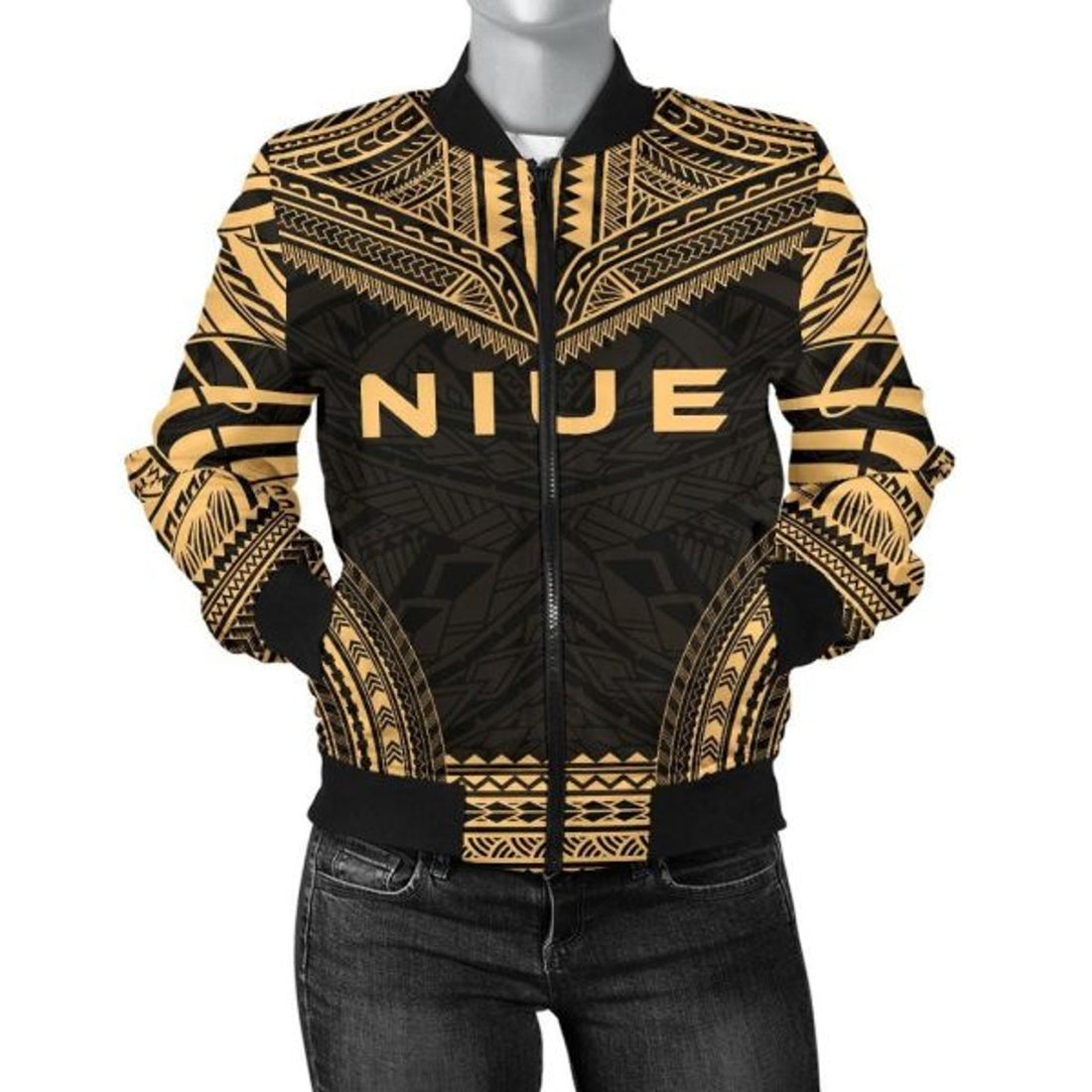 FUNSTUFFPRINTI Niue Polynesian Chief Women'S Bomber Jacket - Gold Version - Bomber Jacket