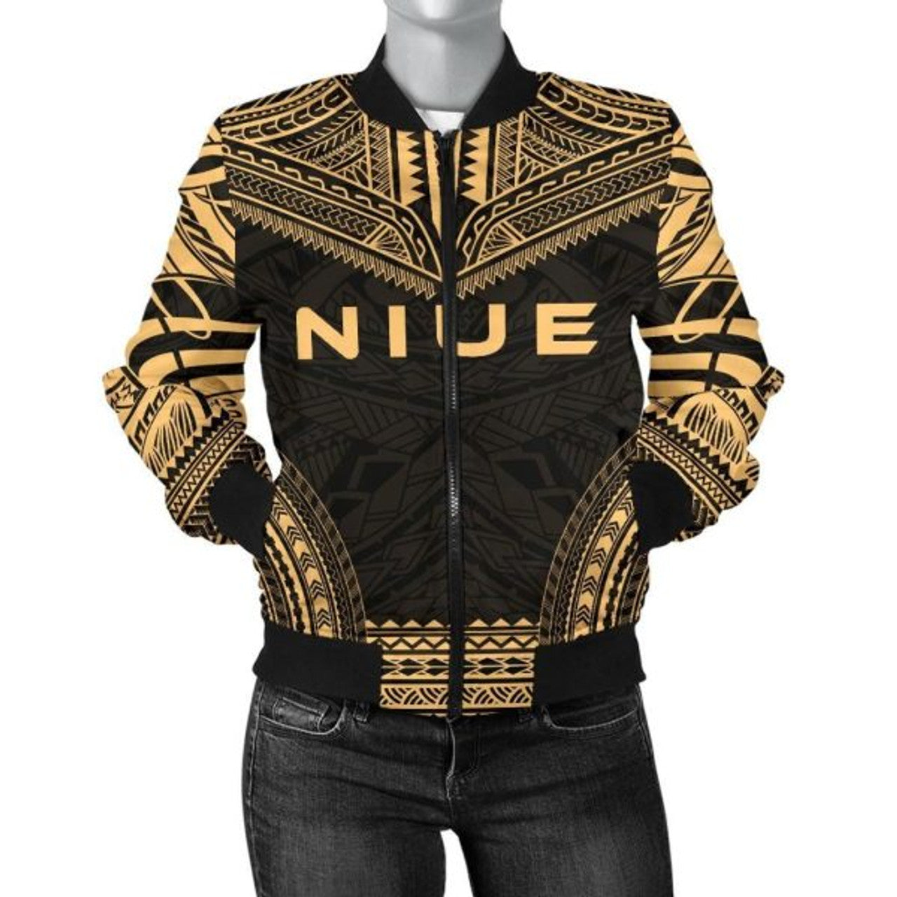 FUNSTUFFPRINTI Niue Polynesian Chief Women'S Bomber Jacket - Gold Version - Bomber Jacket