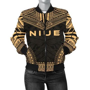 FUNSTUFFPRINTI Niue Polynesian Chief Women'S Bomber Jacket - Gold Version - Bomber Jacket