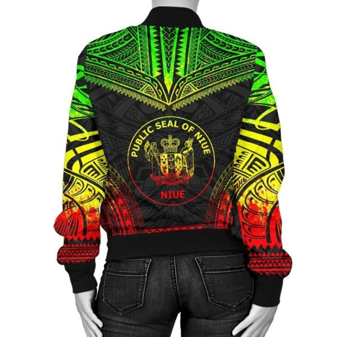 FUNSTUFFPRINTI Niue Polynesian Chief Women'S Bomber Jacket - Reggae Version - Bomber Jacket