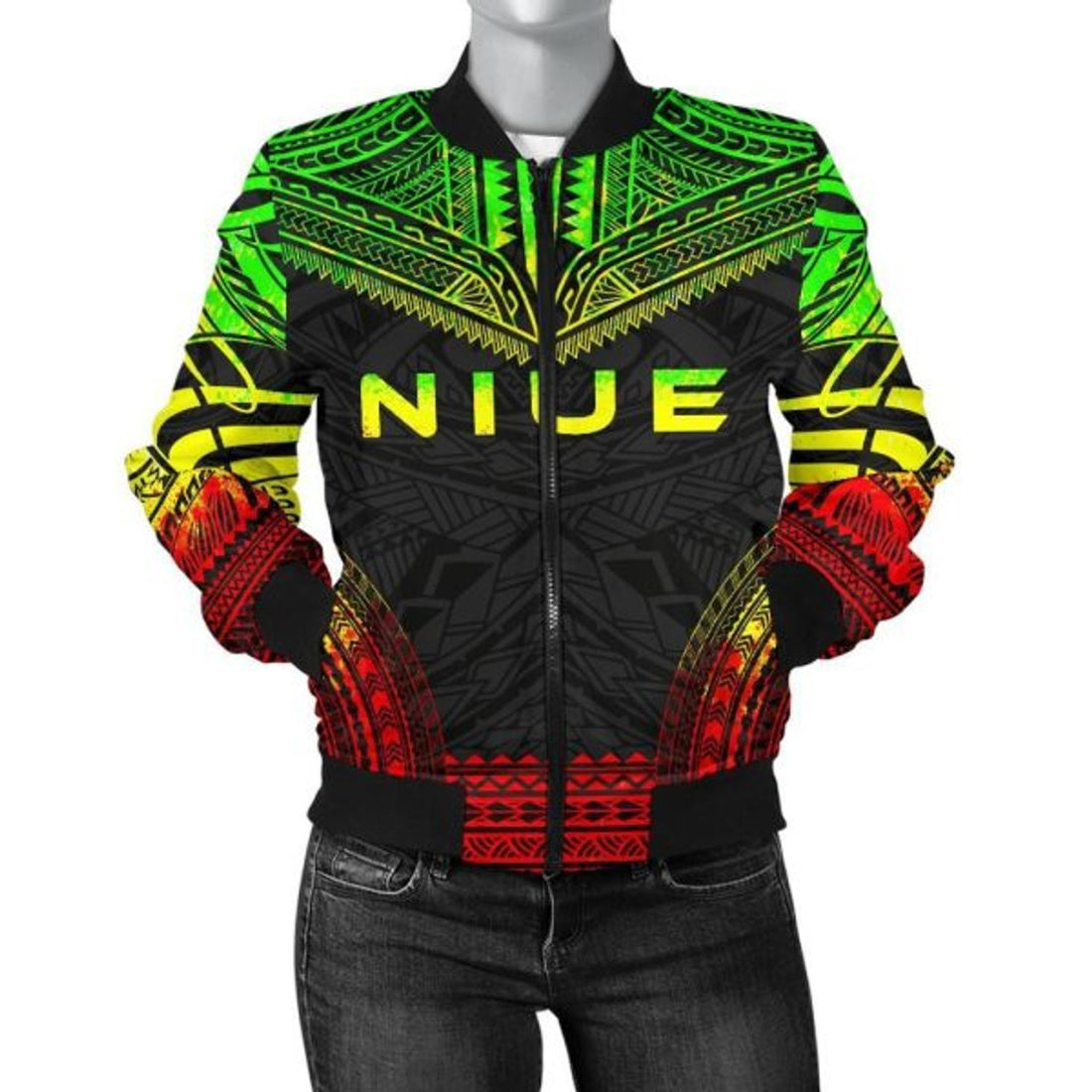 FUNSTUFFPRINTI Niue Polynesian Chief Women'S Bomber Jacket - Reggae Version - Bomber Jacket