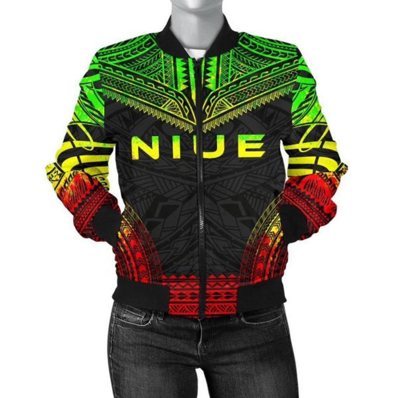FUNSTUFFPRINTI Niue Polynesian Chief Women'S Bomber Jacket - Reggae Version - Bomber Jacket
