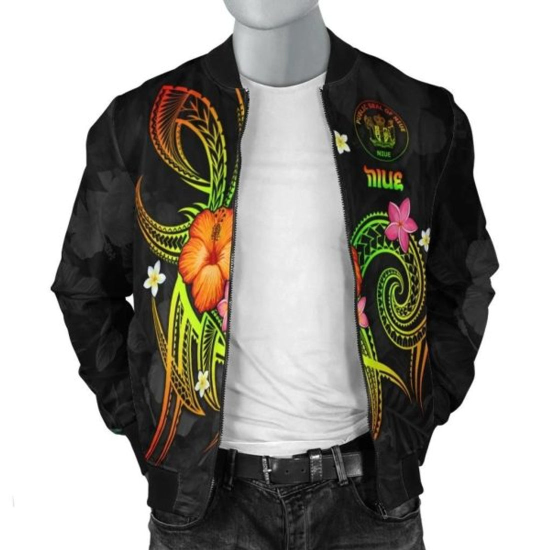 FUNSTUFFPRINT Niue Polynesian Men's Bomber Jacket - Legend of Niue (Reggae) - Bomber Jacket