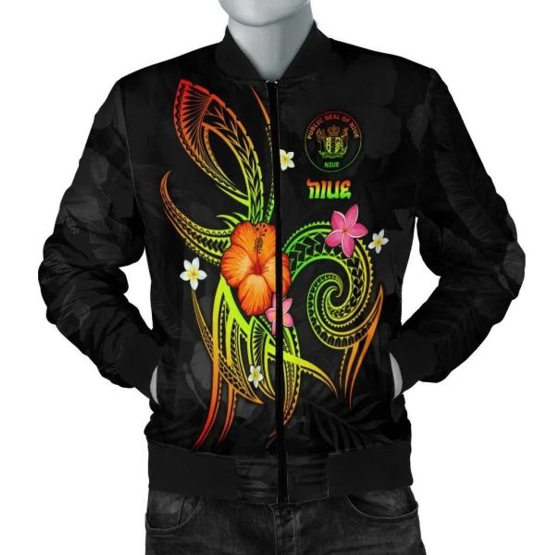 FUNSTUFFPRINT Niue Polynesian Men's Bomber Jacket - Legend of Niue (Reggae) - Bomber Jacket
