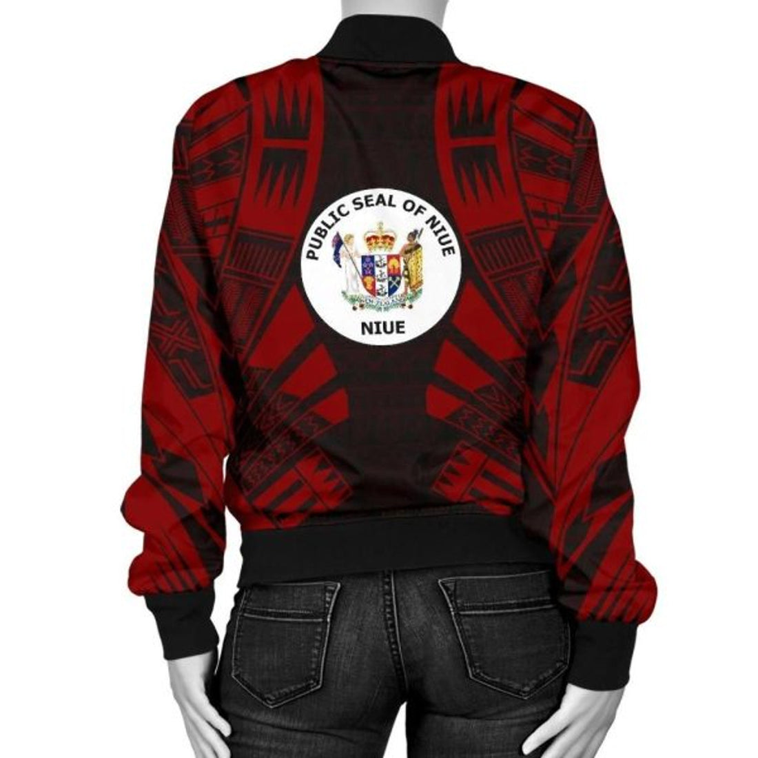 FUNSTUFFPRINT Niue Women's Bomber Jacket Coat Of Arms Polynesian With Hibiscus Bomber Jacket
