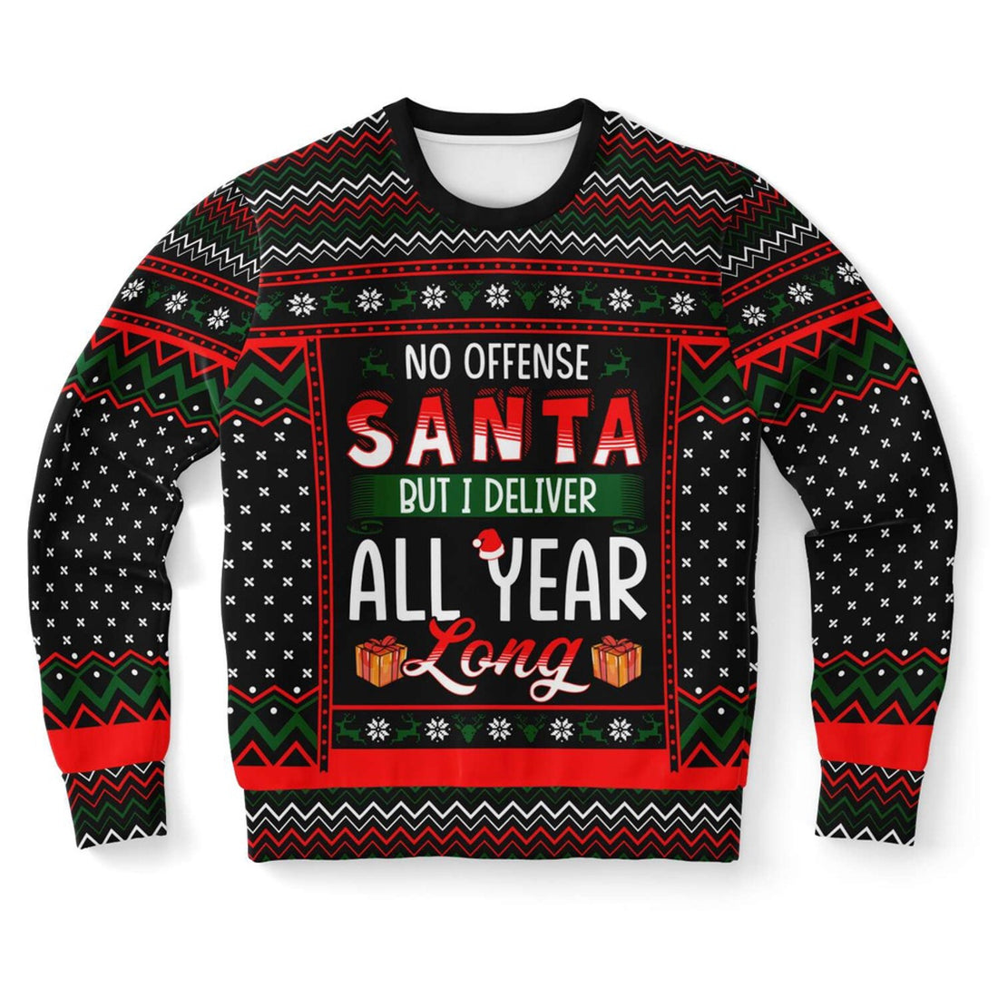 FUNSTUFFPRINT No Offense Santa But I Deliver All Year Long Postman Ugly Christmas Sweater, Christmas Sweater, Ugly Sweater, Funny Xmas Sweaters Ugly Sweater
