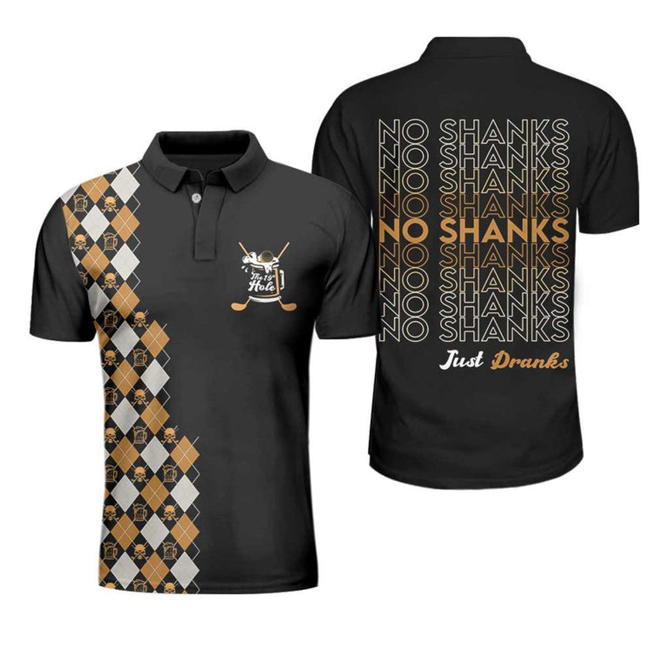 No Shanks Just Dranks The 19Th Hole Polo Shirt, Argyle Pattern Beer Polo Shirt, Golf Shirt For Beer Lovers