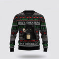 FUNSTUFFPRINT None Of My Business Black Cat Ugly Christmas Sweater For Men And Women, Best Gift For Christmas, Christmas Fashion Winter  Ugly  Sweater
