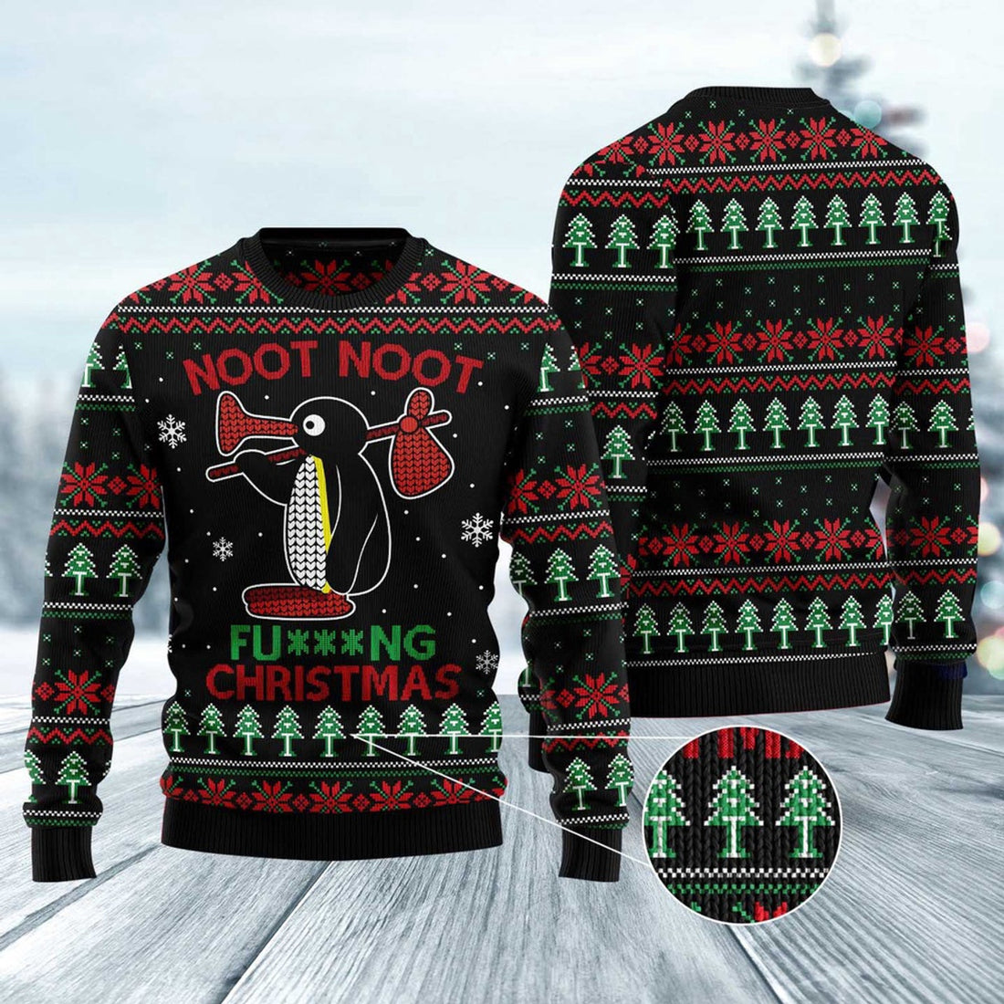 FUNSTUFFPRINT Noot Noot Penguin Ugly Christmas Sweater, Christmas Sweater, Ugly Sweater, Funny Xmas Sweaters Ugly Sweater