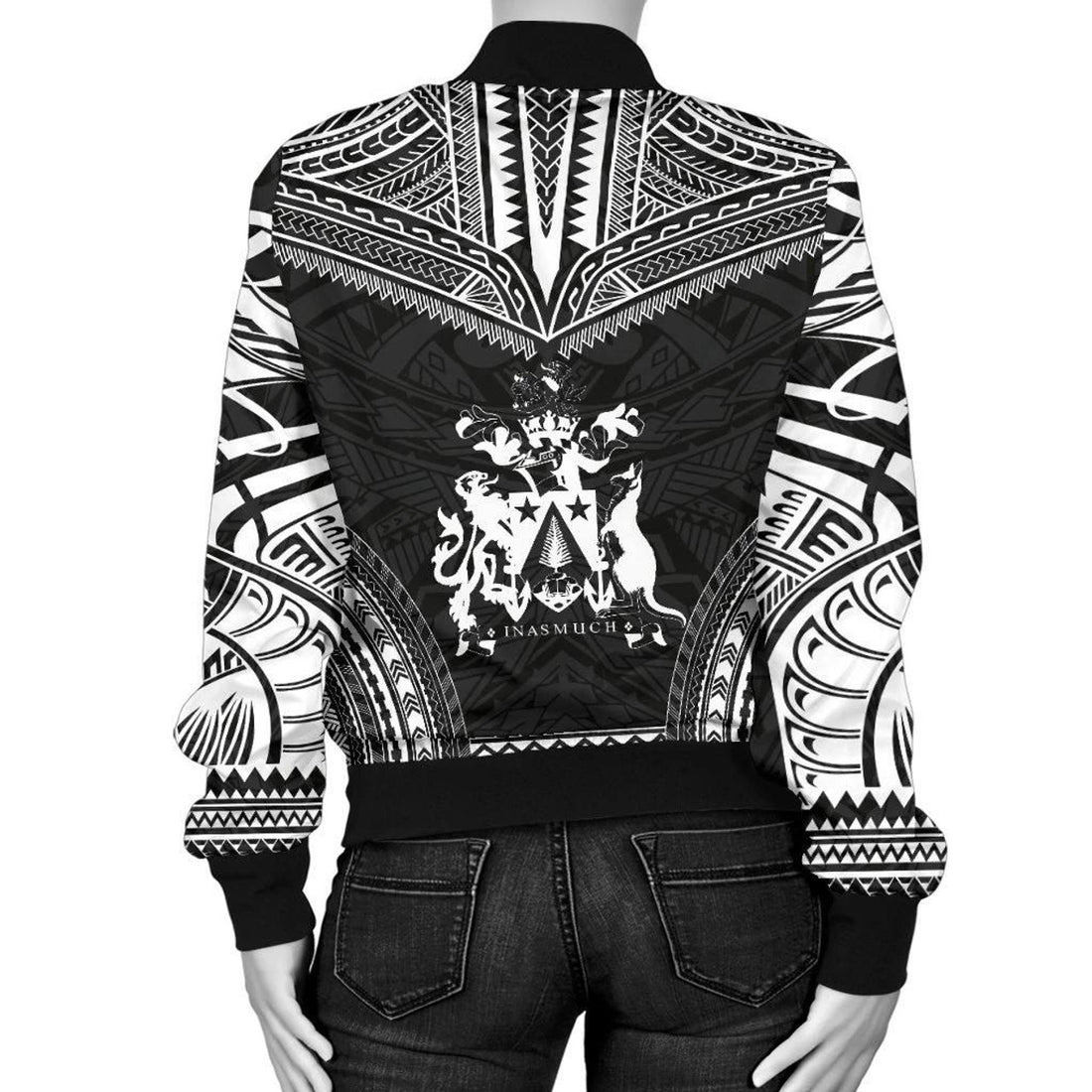 FUNSTUFFPRINT Norfolk Island Polynesian Chief Women'S Bomber Jacket - Black Version - 3D Bomber Jacket