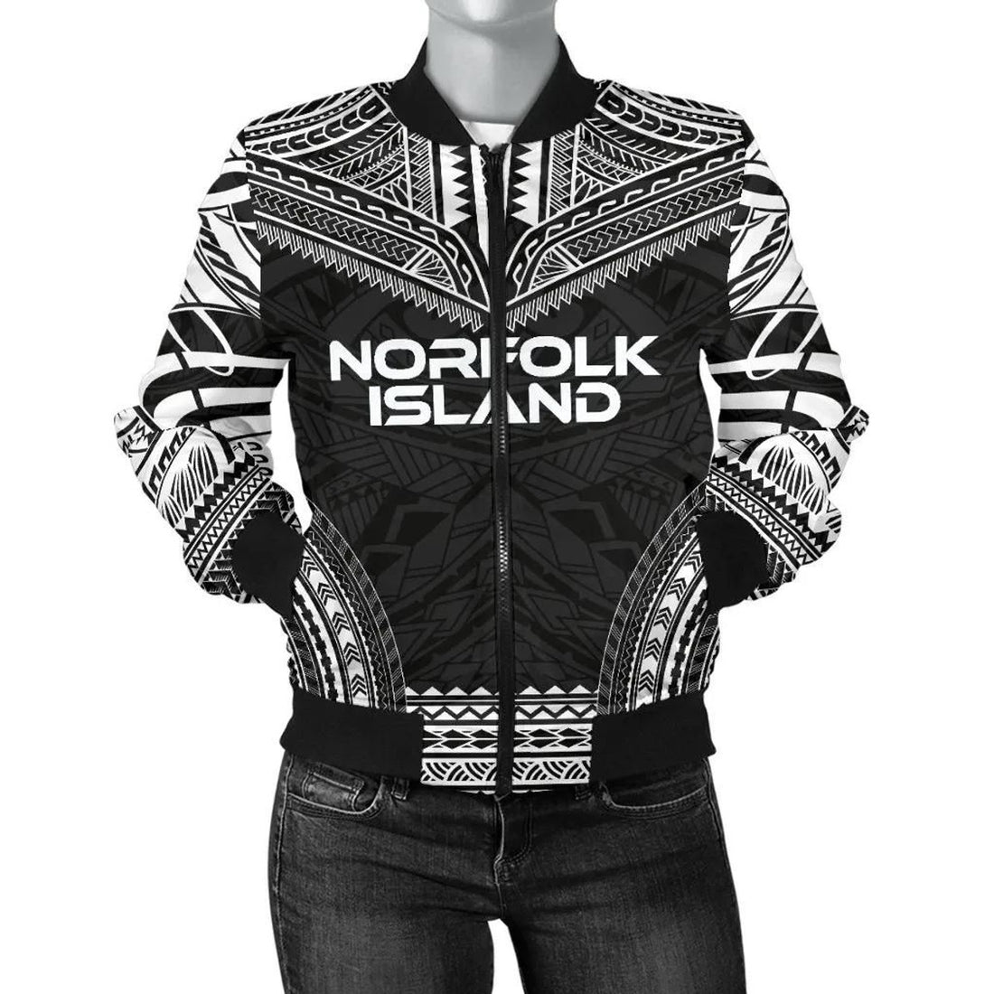 FUNSTUFFPRINT Norfolk Island Polynesian Chief Women'S Bomber Jacket - Black Version - 3D Bomber Jacket