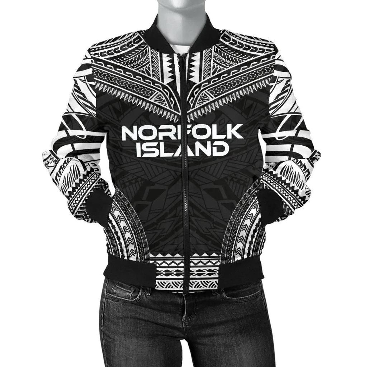 FUNSTUFFPRINT Norfolk Island Polynesian Chief Women'S Bomber Jacket - Black Version - 3D Bomber Jacket