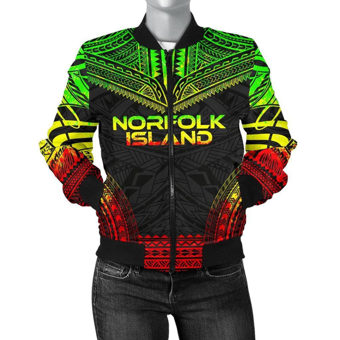 FUNSTUFFPRINT Norfolk Island Polynesian Chief Women'S Bomber Jacket - Reggae Version - 3D Bomber Jacket