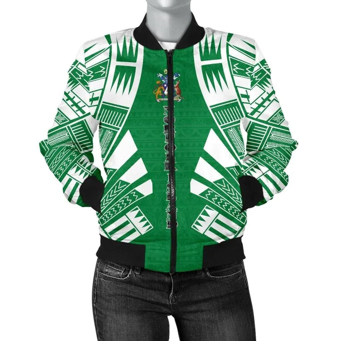 FUNSTUFFPRINT Norfolk Island Women Bomber Jacket - Polynesian Tattoo Flag - 10 3D Bomber Jacket