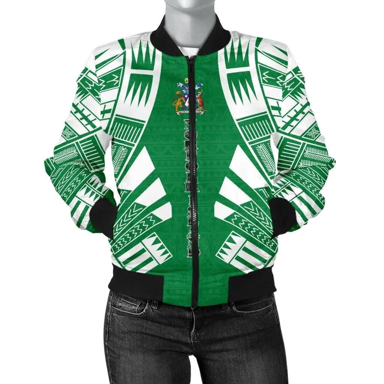 FUNSTUFFPRINT Norfolk Island Women Bomber Jacket - Polynesian Tattoo Flag - 10 3D Bomber Jacket