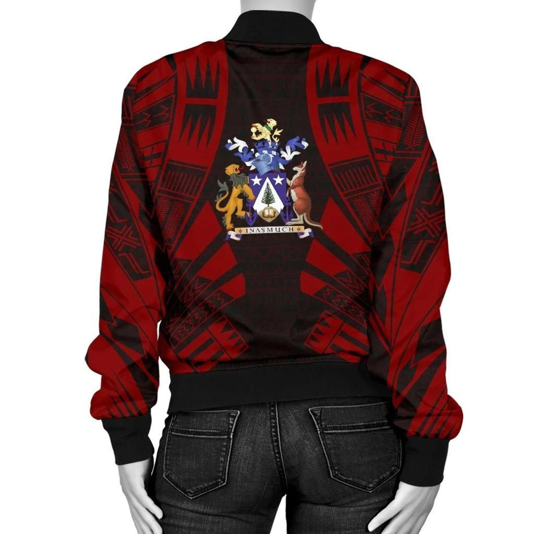 FUNSTUFFPRINT Norfolk Island Women Bomber Jacket - Polynesian Tattoo Red - 10 3D Bomber Jacket