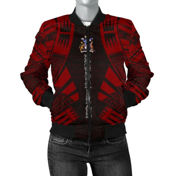 FUNSTUFFPRINT Norfolk Island Women Bomber Jacket - Polynesian Tattoo Red - 10 3D Bomber Jacket