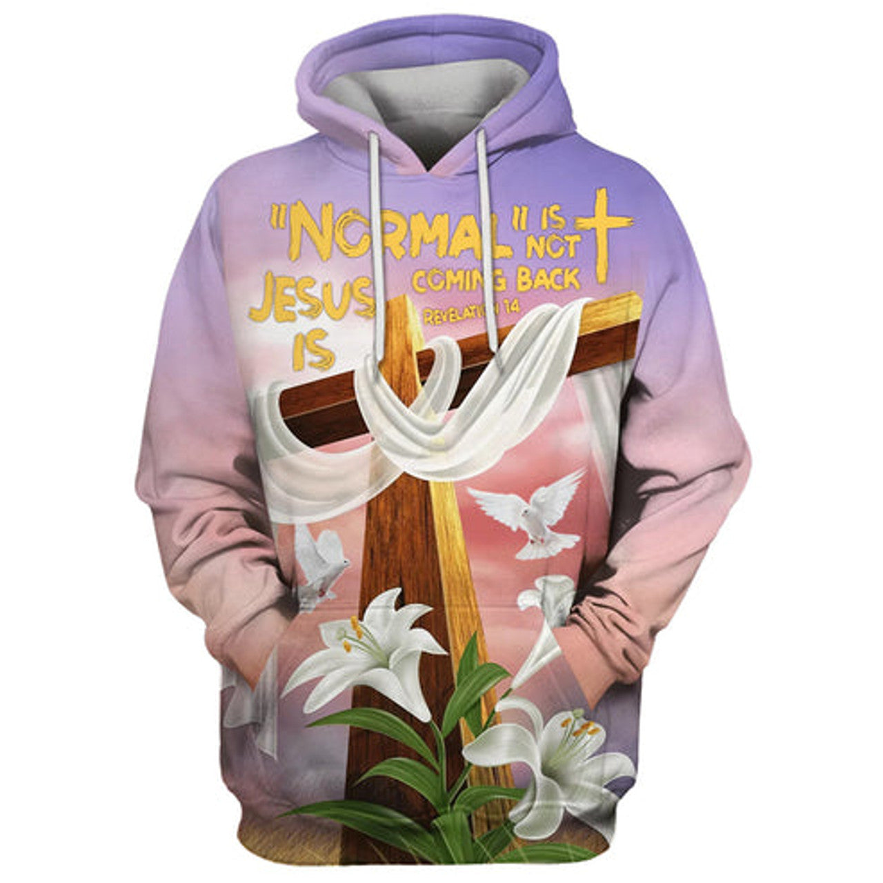 FUNSTUFFPRINT 3D Normal Isn't Coming Back But Jesus Is Hoodie Lily Cross And Dove 3D Hoodie and Zip Hoodie