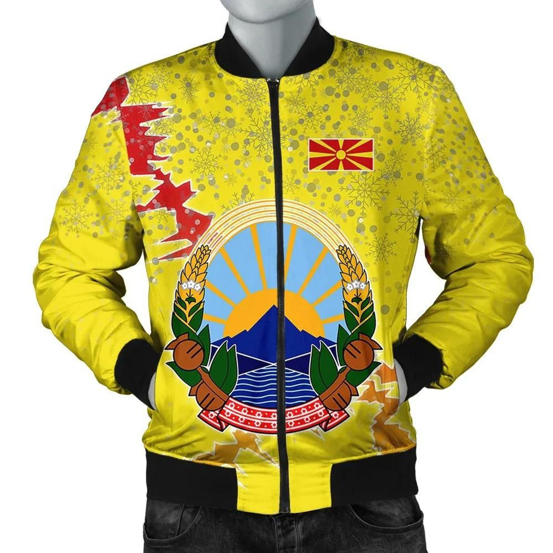 FUNSTUFFPRINT North Macedonia Christmas Coat Of Arms Men Bomber Jacket Style 3D Bomber Jacket