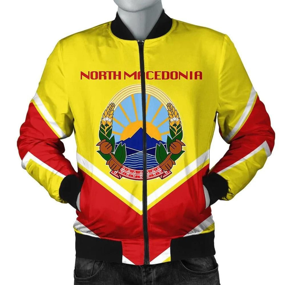 FUNSTUFFPRINT North Macedonia Coat Of Arms Men Bomber Jacket Lucian Style 3D Bomber Jacket