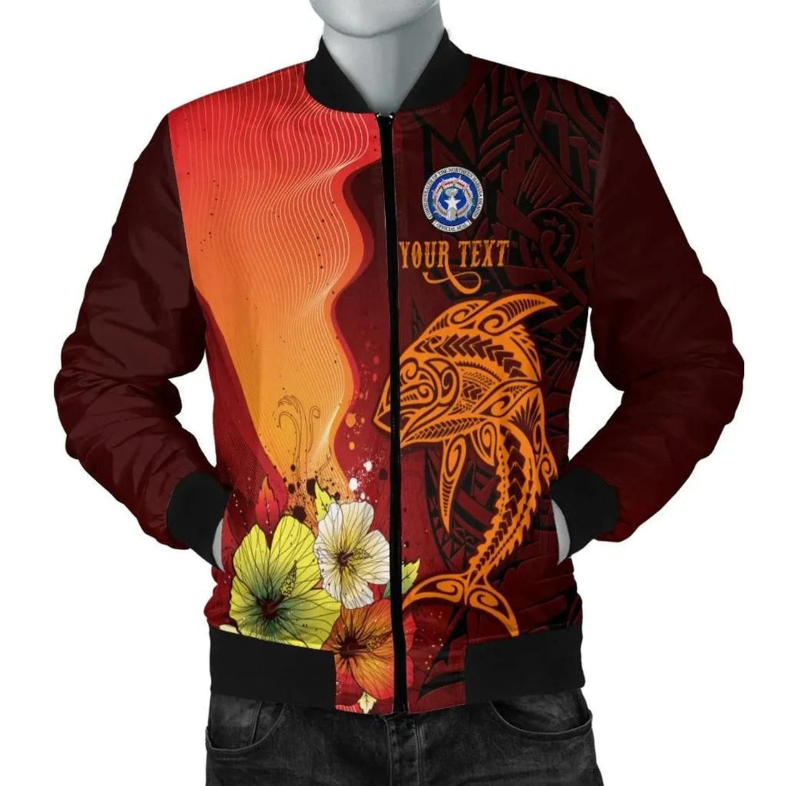 FUNSTUFFPRINT Northern Mariana Islands Custom Personalised Men's Bomber Jacket - Tribal Tuna Fish - 3D Bomber Jacket