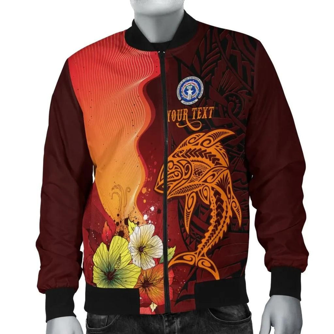 FUNSTUFFPRINT Northern Mariana Islands Custom Personalised Men's Bomber Jacket - Tribal Tuna Fish - 3D Bomber Jacket