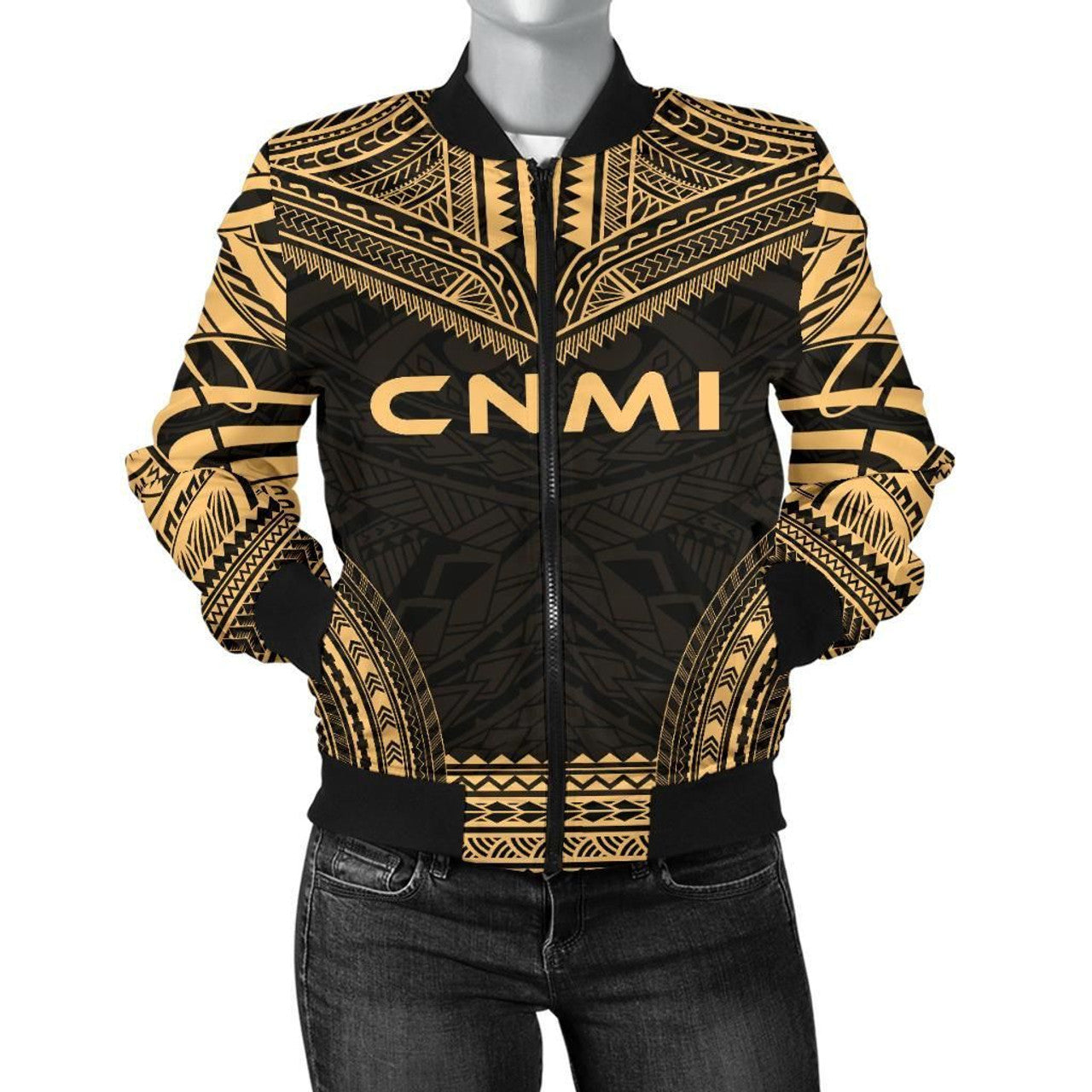 FUNSTUFFPRINT Northern Mariana Islands Polynesian Chief Women'S Bomber Jacket - Gold Version - 3D Bomber Jacket