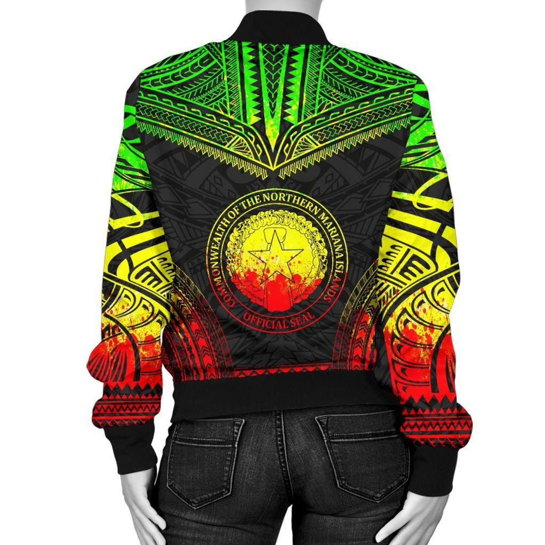 FUNSTUFFPRINT Northern Mariana Islands Polynesian Chief Women'S Bomber Jacket - Reggae Version - 3D Bomber Jacket