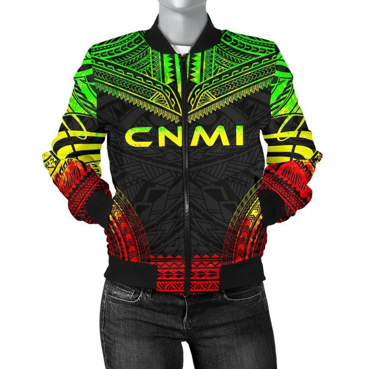 FUNSTUFFPRINT Northern Mariana Islands Polynesian Chief Women'S Bomber Jacket - Reggae Version - 3D Bomber Jacket