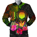 FUNSTUFFPRINT Northern Mariana Islands Polynesian Men's Bomber Jacket - Hibiscus and Banana Leaves - 3D Bomber Jacket