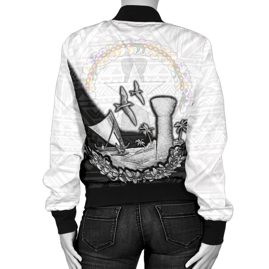FUNSTUFFPRINT Northern Mariana Islands Women Bomber Jacket Latte Stone 3D Bomber Jacket