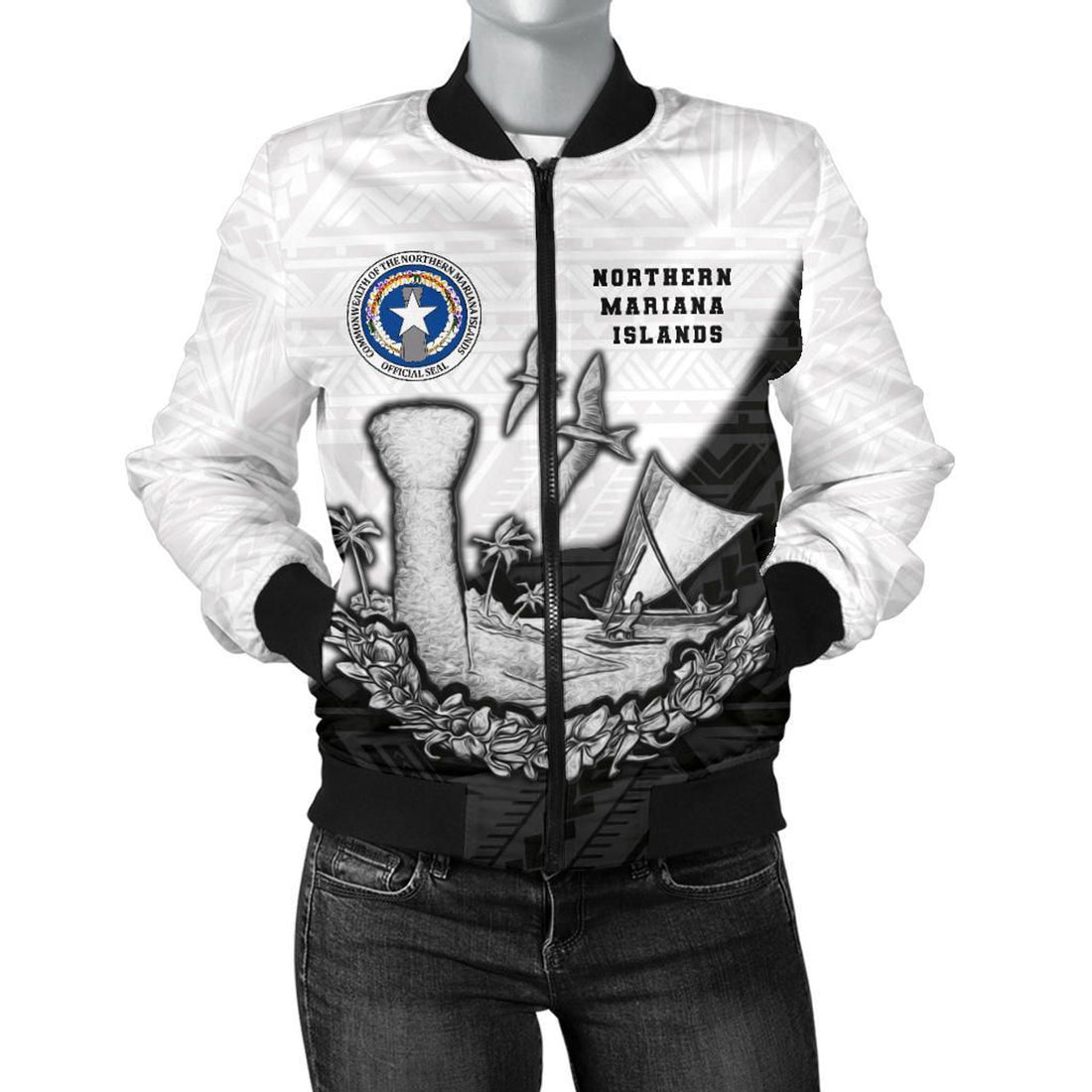 FUNSTUFFPRINT Northern Mariana Islands Women Bomber Jacket Latte Stone 3D Bomber Jacket