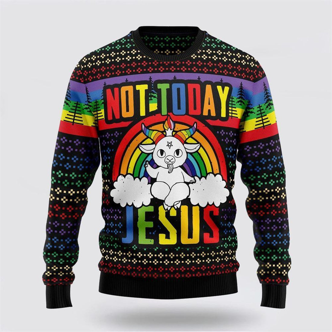 FUNSTUFFPRINT Not Today Jesus Ugly Christmas Sweater – Gifts For Christians Ugly  Sweater