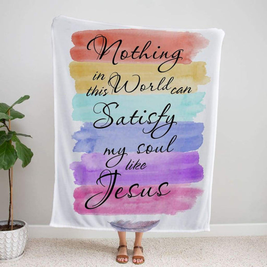 FUNSTUFFPRINT Nothing In This World Can Satisfy My Soul Like Jesus Fleece Blanket - Christian Blanket - Bible Verse Blanket