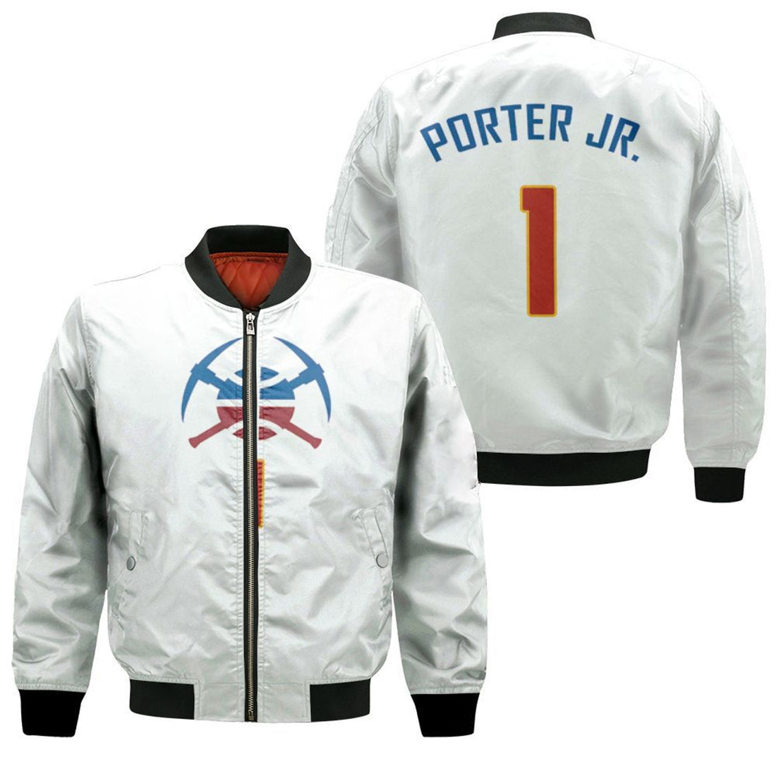 FUNSTUFFPRINT Nuggets Michael Porter Jr 1 2020-21 Earned Edition White Jersey Inspired Style 3D Bomber Jacket