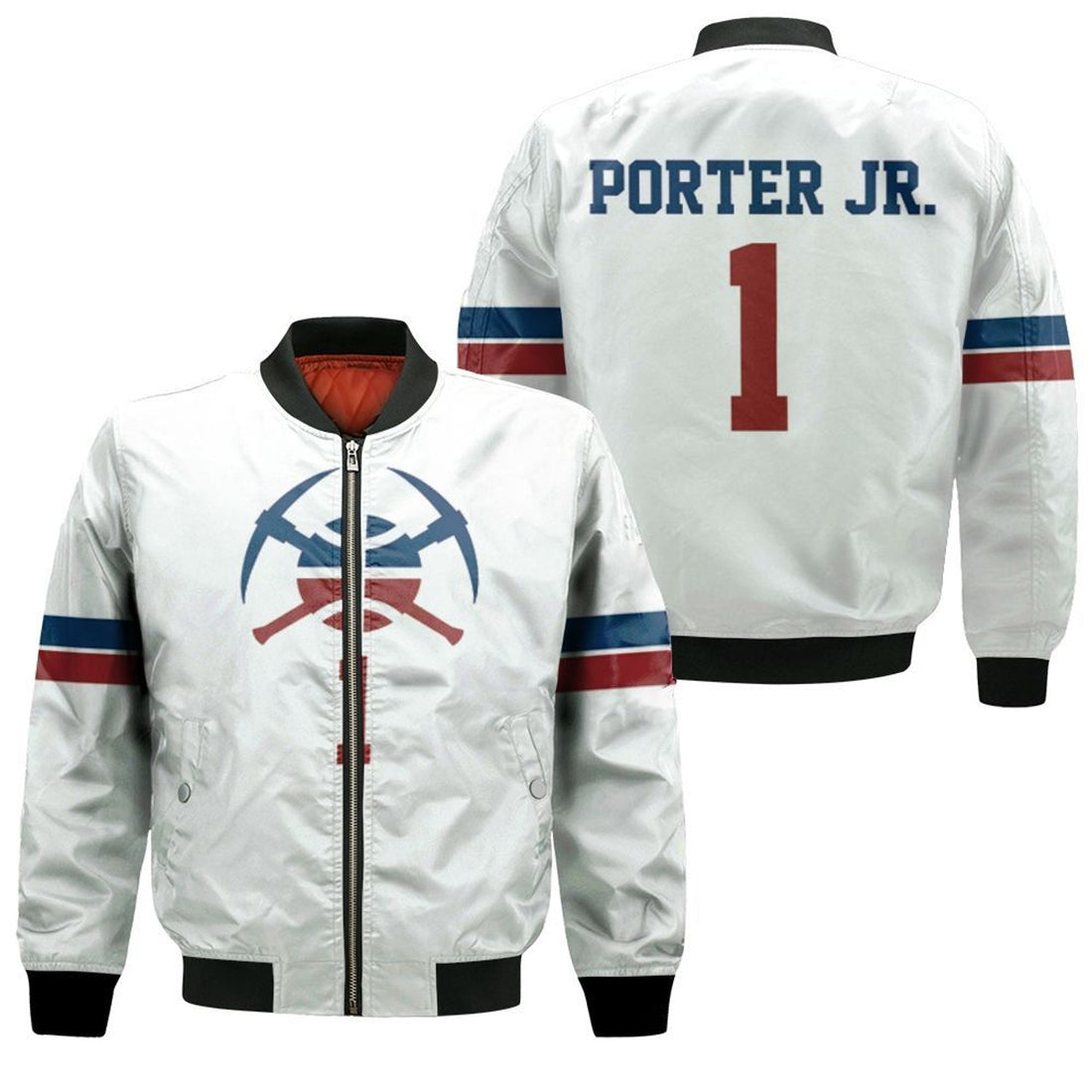 FUNSTUFFPRINT Nuggets Michael Porter Jr 2020-21 Earned Edition White Jersey 3D Bomber Jacket
