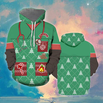 FUNSTUFFPRINT 3D Nurse Merry Christmas All Over 3D Hoodie and Zip Hoodie