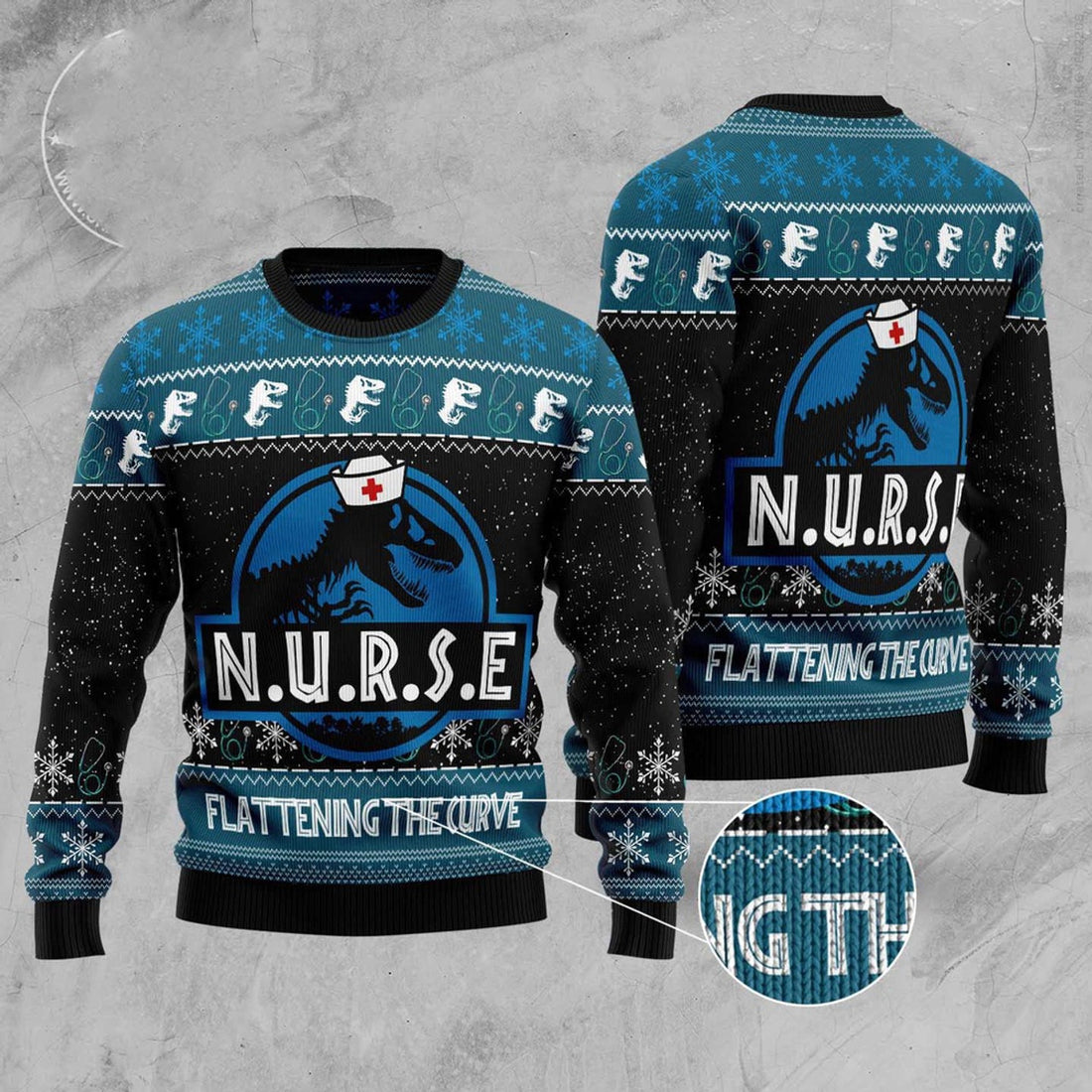 FUNSTUFFPRINT Nurse T-Rex Ugly Christmas Sweater, Christmas Sweater, Ugly Sweater, Funny Xmas Sweaters Ugly Sweater