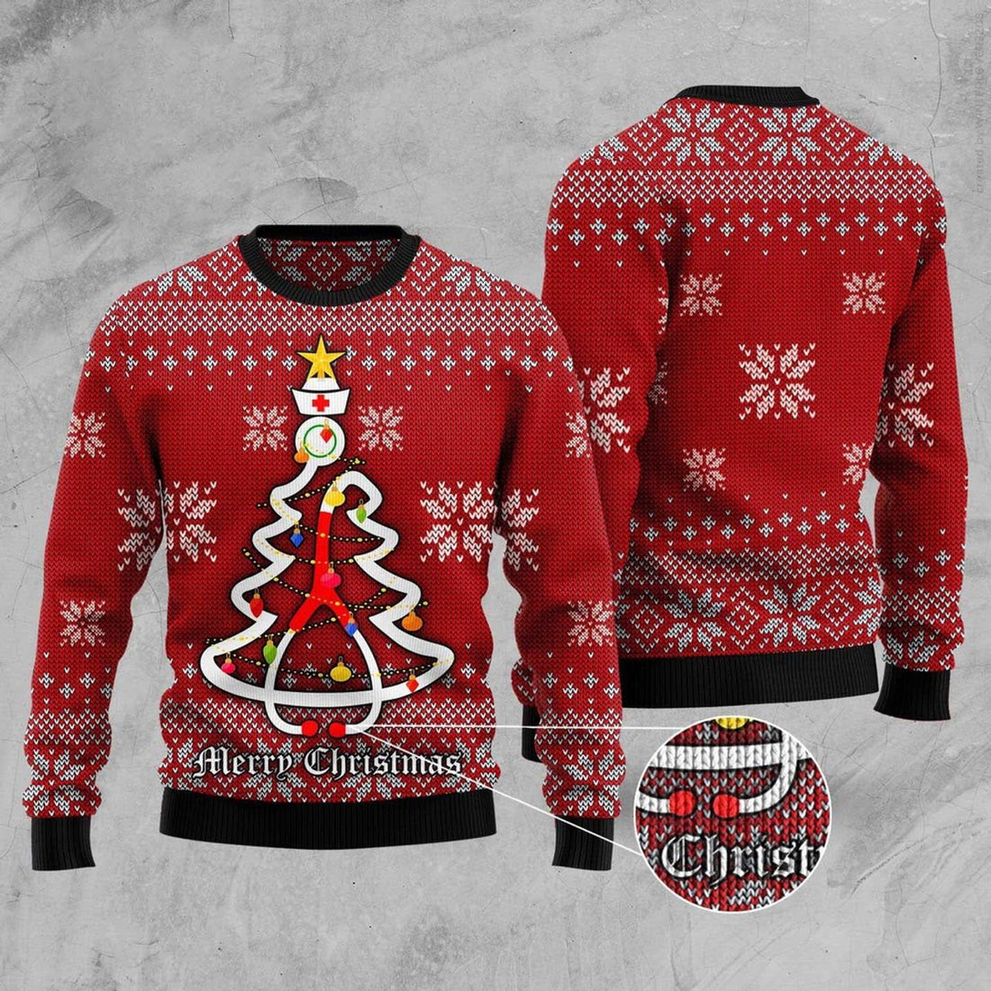 FUNSTUFFPRINT Nurse Ugly Christmas Sweater, Christmas Sweater, Ugly Sweater, Funny Xmas Sweaters Ugly Sweater