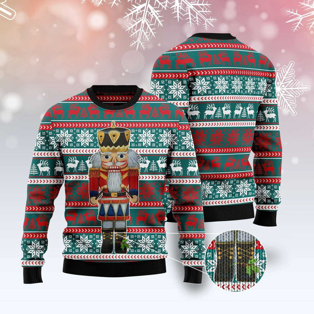 FUNSTUFFPRINT Nutcracker And Drum Ugly Christmas Sweater, Christmas Sweater, Ugly Sweater, Funny Xmas Sweaters Ugly Sweater