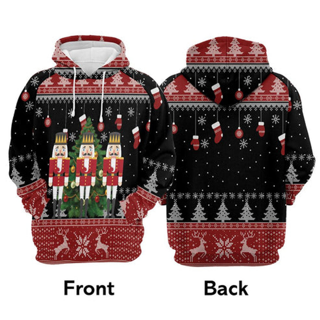 FUNSTUFFPRINT 3D Nutcracker Christmas Tree All Over 3D Hoodie and Zip Hoodie